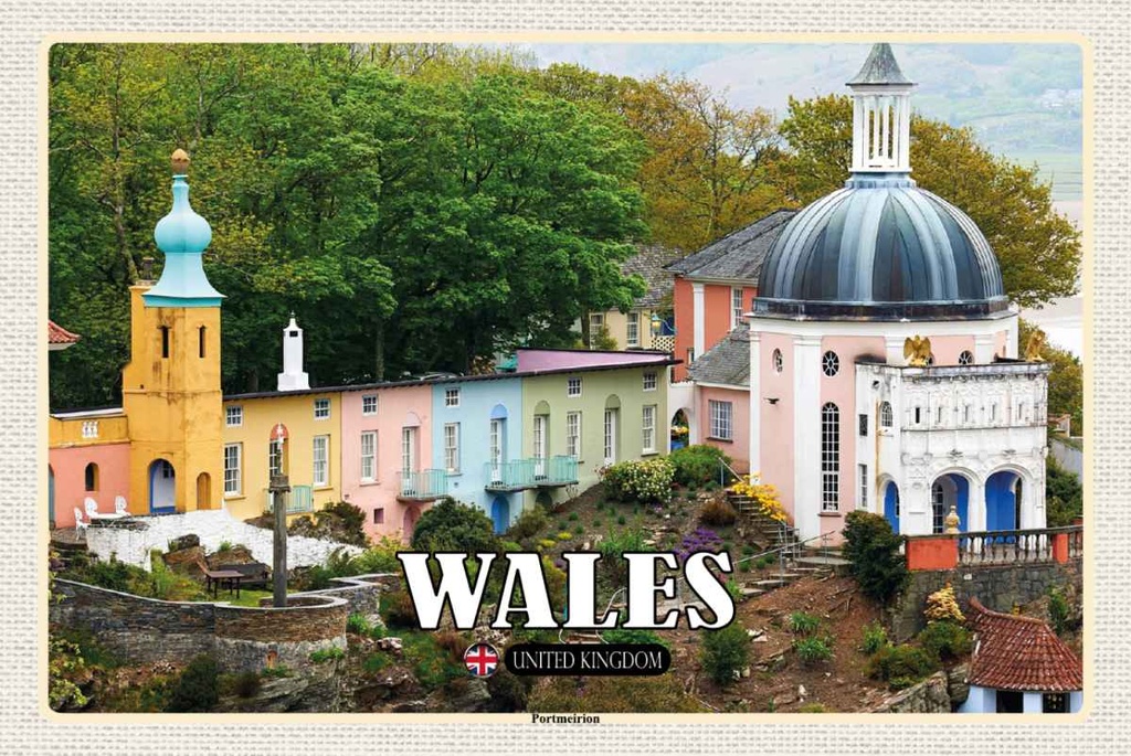 Holzschild 20x30 cm Wales United Kingdom Portmeirion Bildmotiv Reisemotiv Europa