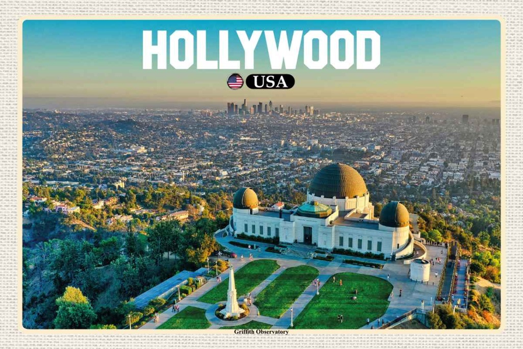 Holzschild 20x30 cm Hollywood USA Griffith Observatory Bildmotiv Reisemotiv Amerika