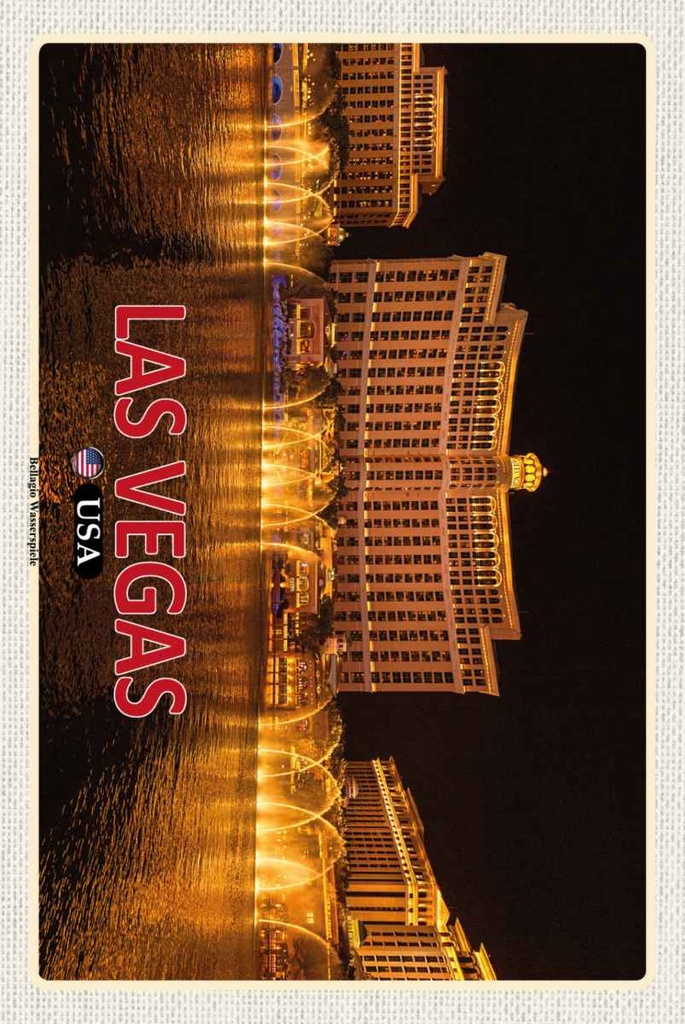 Holzschild 30x20 cm Las Vegas USA Bellagio Wasserspiele Bildmotiv Reisemotiv Amerika