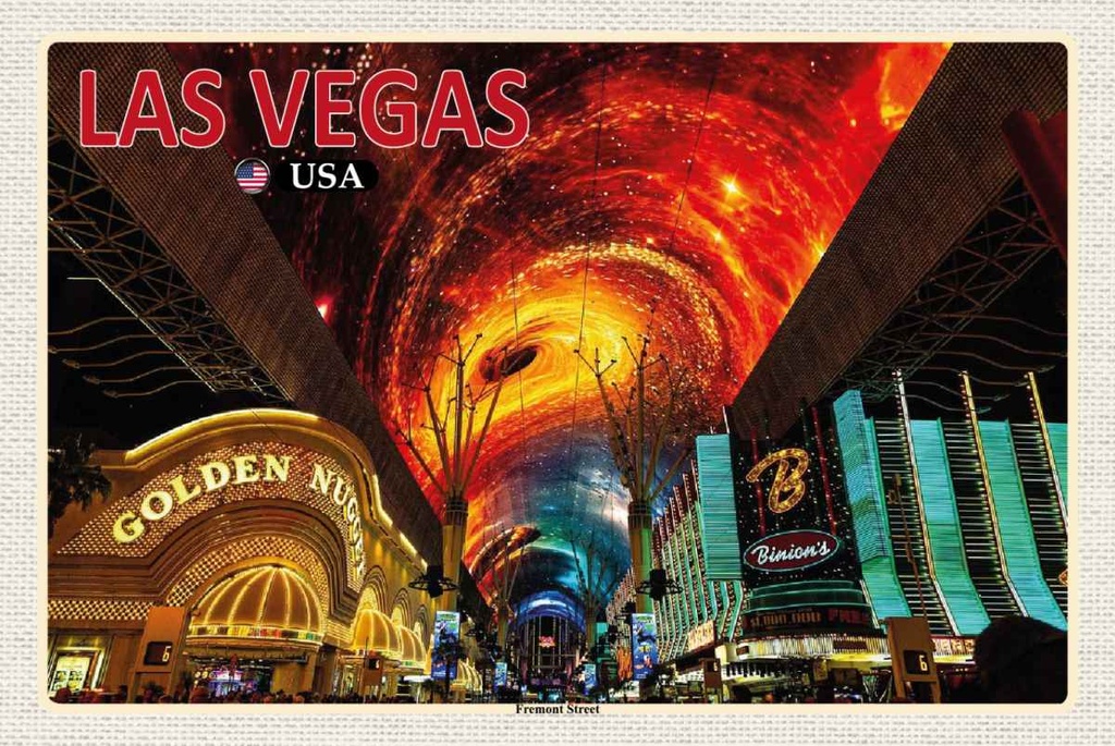 Holzschild 20x30 cm Las Vegas USA Fremont Street Casinos Bildmotiv Reisemotiv Amerika