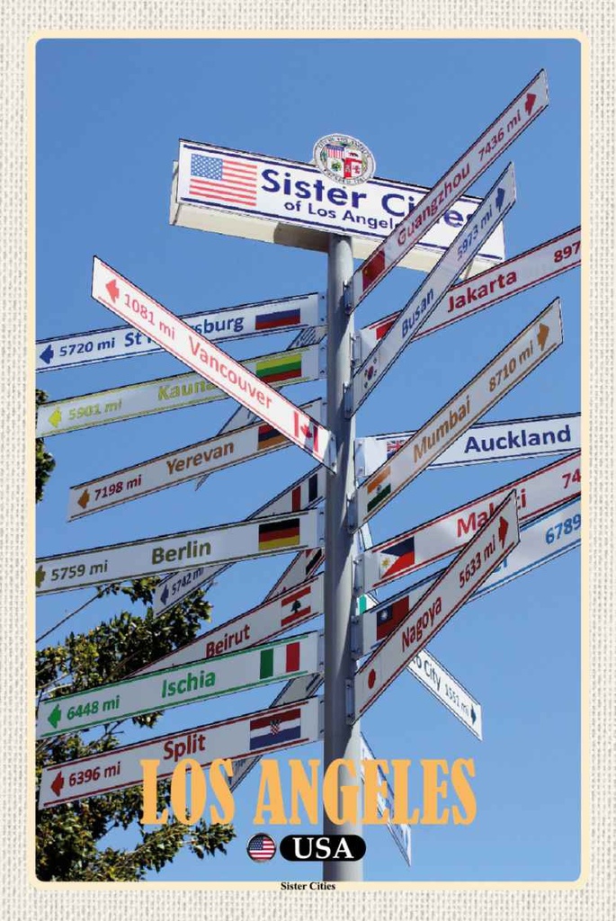 Holzschild 30x20 cm Los Angeles USA Sister Cities Bildmotiv Reisemotiv Amerika