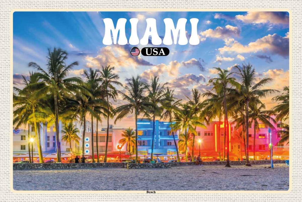 Holzschild 20x30 cm Miami USA Strand Palmen Urlaub Bildmotiv Reisemotiv Amerika