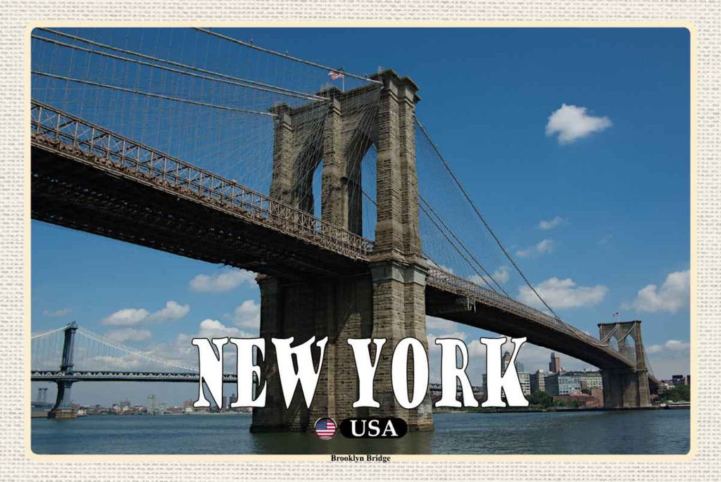 Holzschild 20x30 cm New York USA Brookly Bridge Brücke Bildmotiv Reisemotiv Amerika