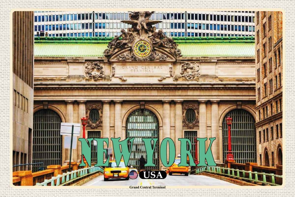 Holzschild 20x30 cm New York USA Grand Central Terminal Bildmotiv Reisemotiv Amerika