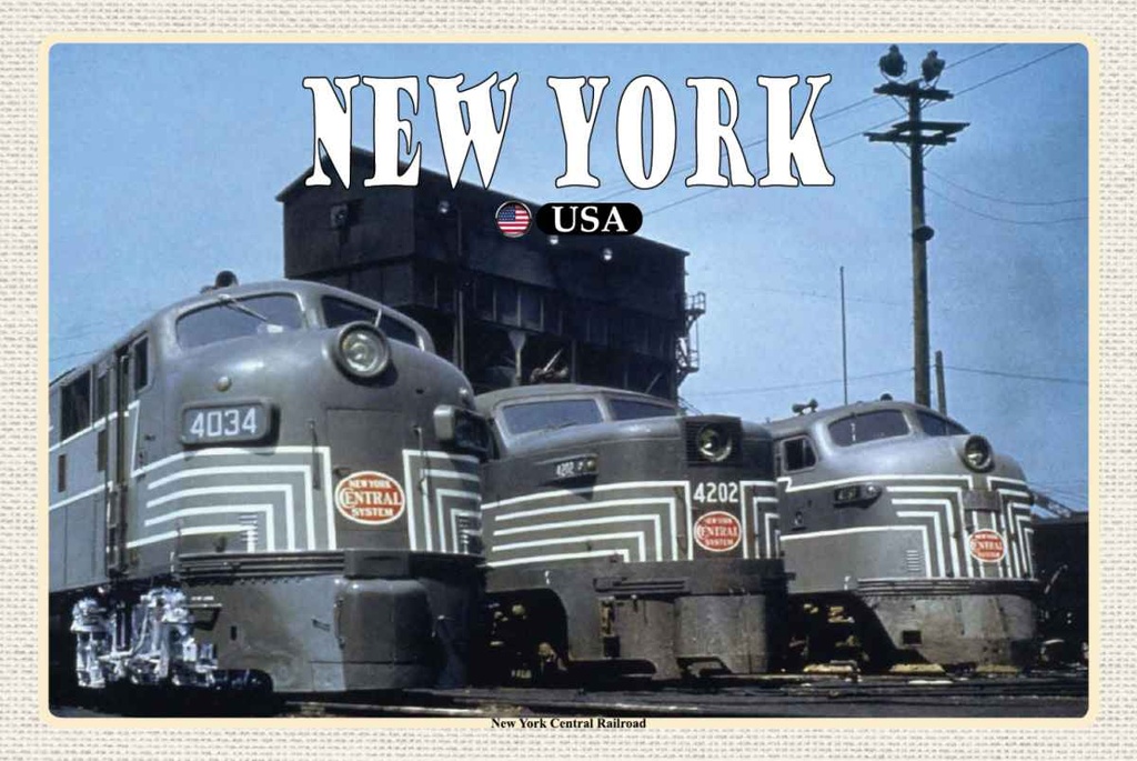 Holzschild 20x30 cm New York USA Central Railroad Züge Bildmotiv Reisemotiv Amerika