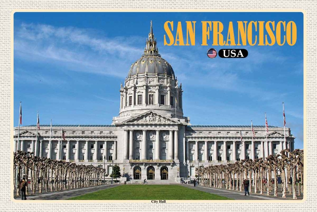 Holzschild 20x30 cm San Francisco USA City Hall Rathaus Bildmotiv Reisemotiv Amerika