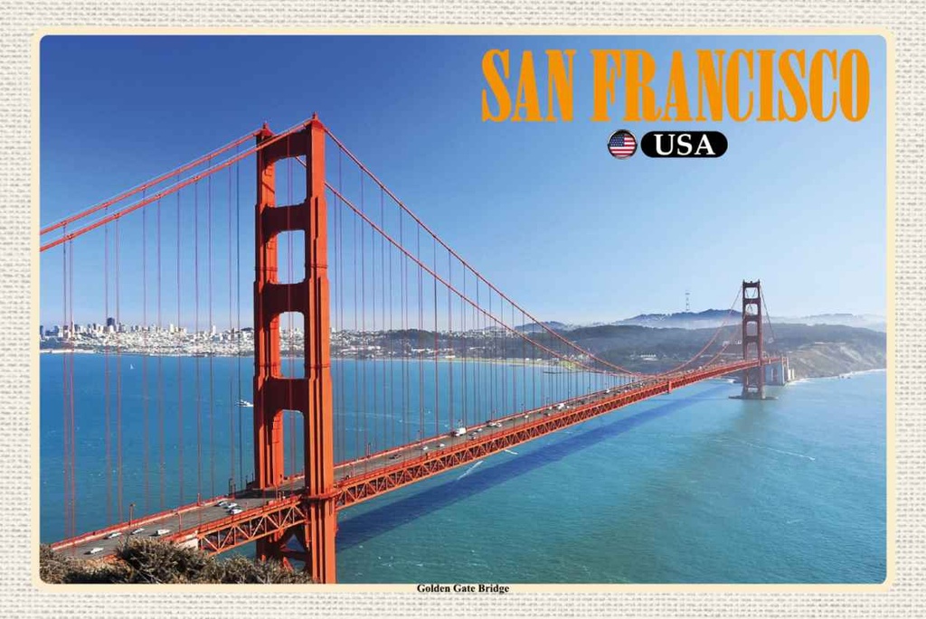 Holzschild 20x30 cm San Francisco USA Golden Gate Bridge Bildmotiv Reisemotiv Amerika