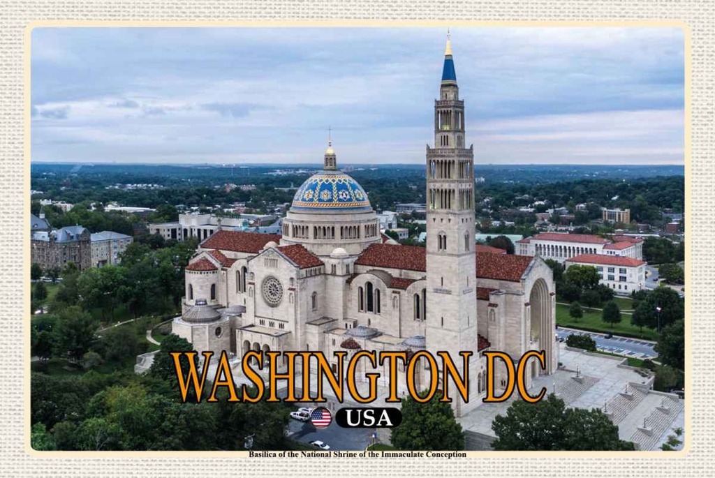 Holzschild 20x30 cm Washington DC USA Basilica National Shrine Bildmotiv Reisemotiv Amerika