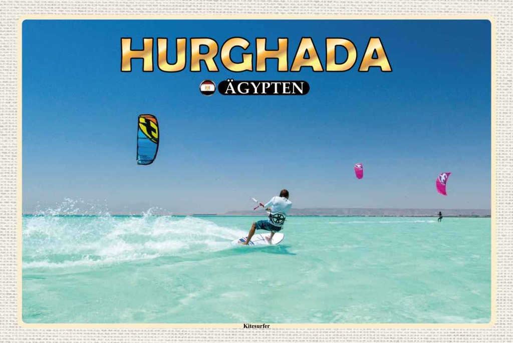 Holzschild 20x30 cm Hurghada Ägypten Kitesurfer Bildmotiv Reisemotiv Straße Stadt