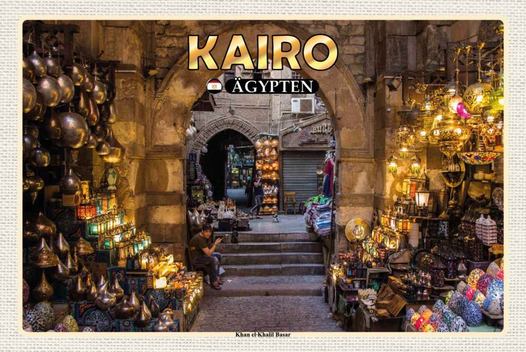 Holzschild 20x30 cm Kairo Ägypten Khan el-Khalil Basar Bildmotiv Reisemotiv Abenteuer Reisen