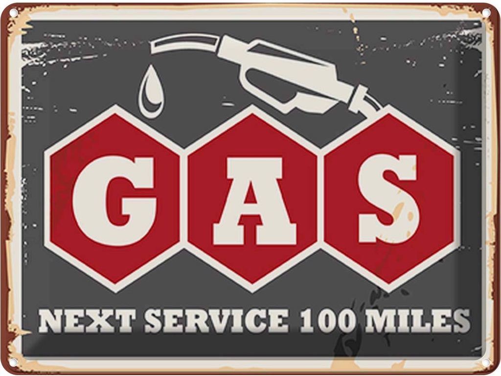Blechschild 30x40 cm Gas Auto next service 100 Benzin Warnschild Hinweisschild Sicherheit Vorsicht