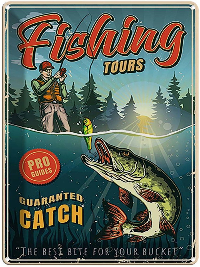 Blechschild 40x30 cm Fishing Tours Dekoration