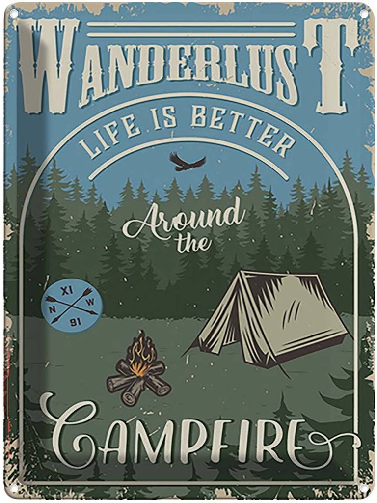 Blechschild 40x30 cm Wanderlus camping Outdoor