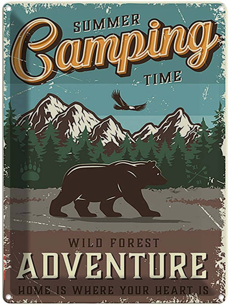 Blechschild 40x30 cm Summer Camping Time wild Forest Outdoor