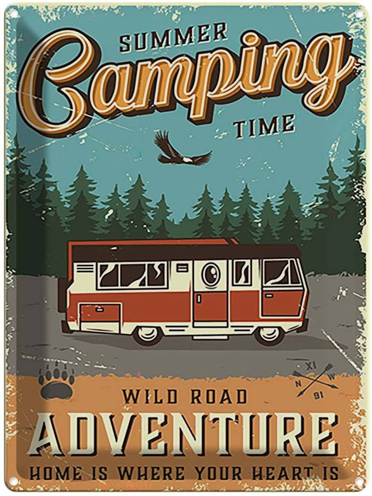 Blechschild 40x30 cm Summer Camping Time Adventure Outdoor