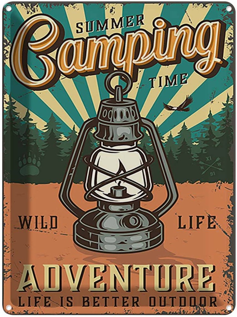 Blechschild 40x30 cm Summer Camping Time Adventure Outdoor