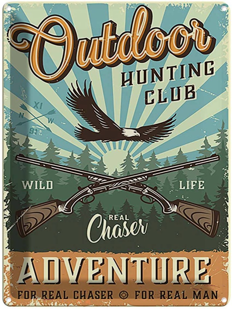 Blechschild 40x30 cm Outdoor hunting club Adventure Camping