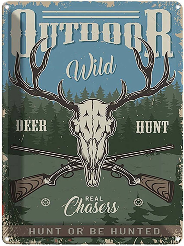 Blechschild 40x30 cm Outdoor wild deer hunt Dekoration