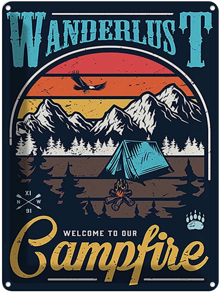 Blechschild 40x30 cm Wanderlus Campfire Outdoor Camping