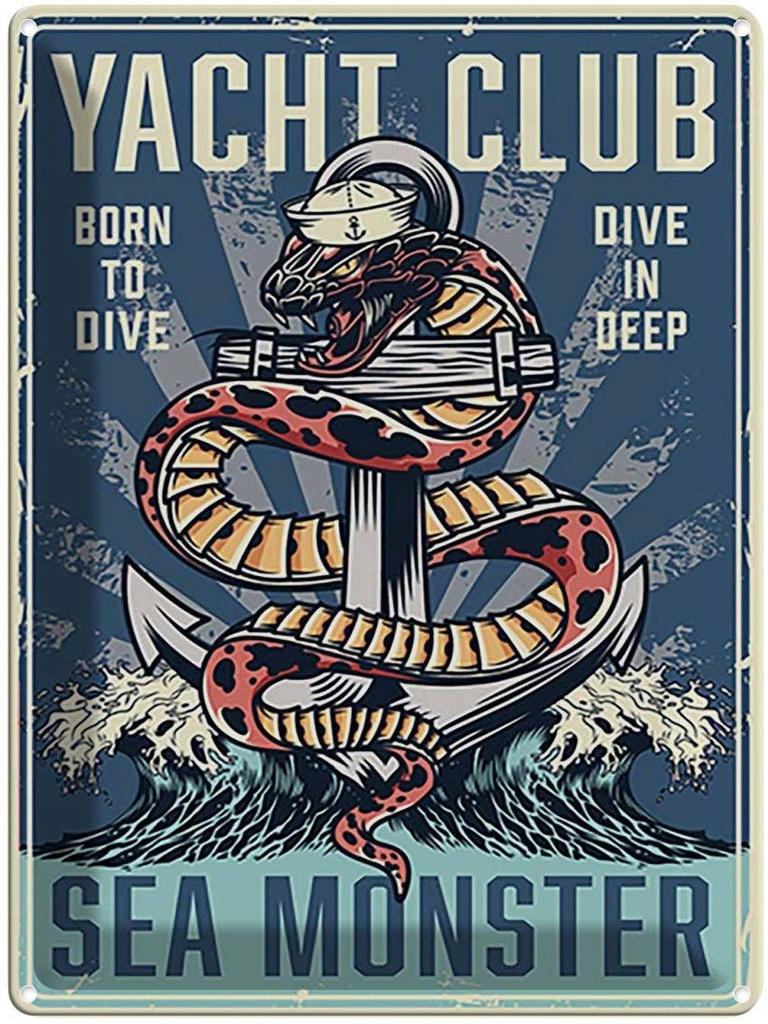 Blechschild 40x30 cm Yacht club see monster Dekoration