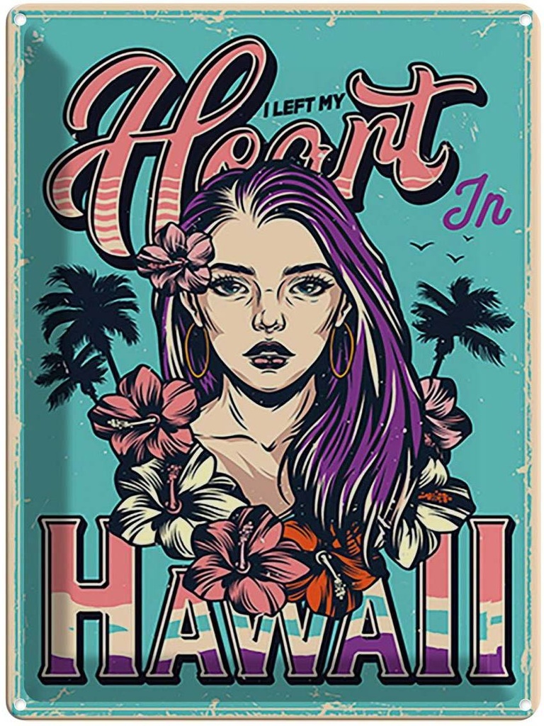 Blechschild 40x30 cm Hawaii i left my heart Dekoration
