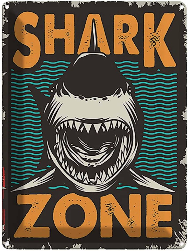 Blechschild 40x30 cm Shark Zone Hai See Warnschild Hinweisschild Sicherheit Vorsicht