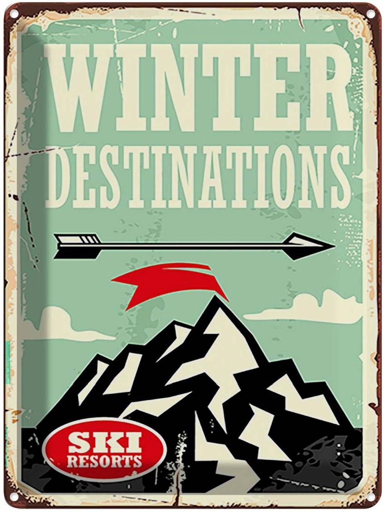 Blechschild 40x30 cm Ski winter destinations Dekoration