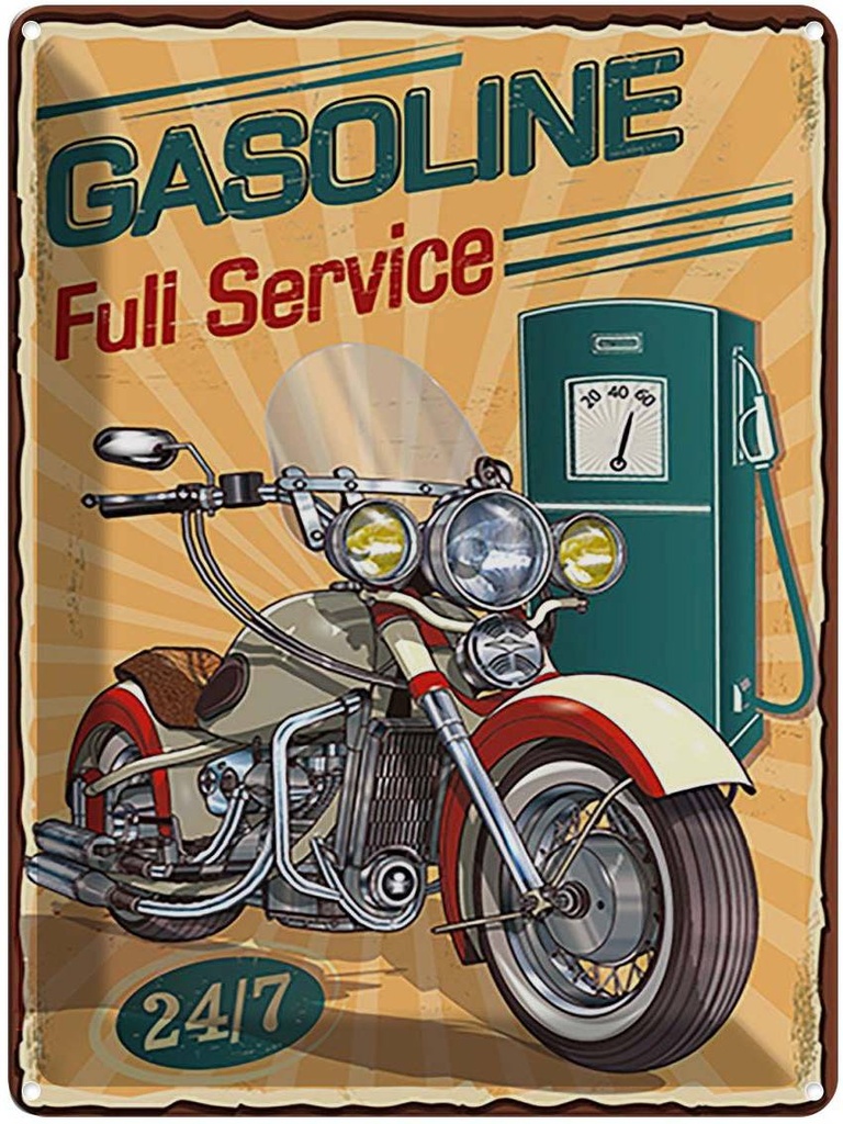 Blechschild 40x30 cm Gasoline fuli service 24/7 Warnschild Hinweisschild Sicherheit Vorsicht
