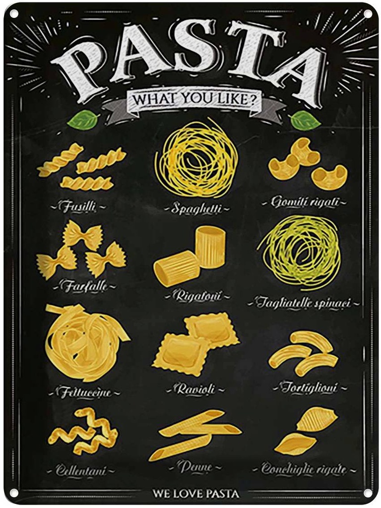 Blechschild 40x30 cm Nudeln what you like Essen Trinken