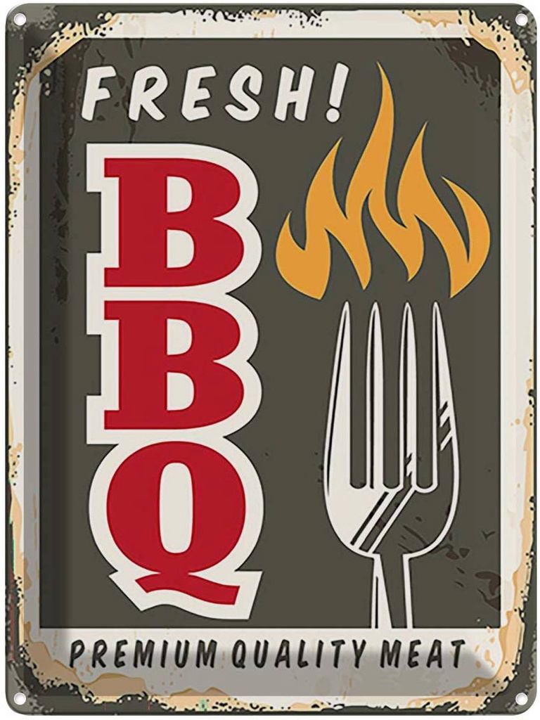 Blechschild 40x30 cm fresh! BBQ Premium Quality meat Essen Trinken