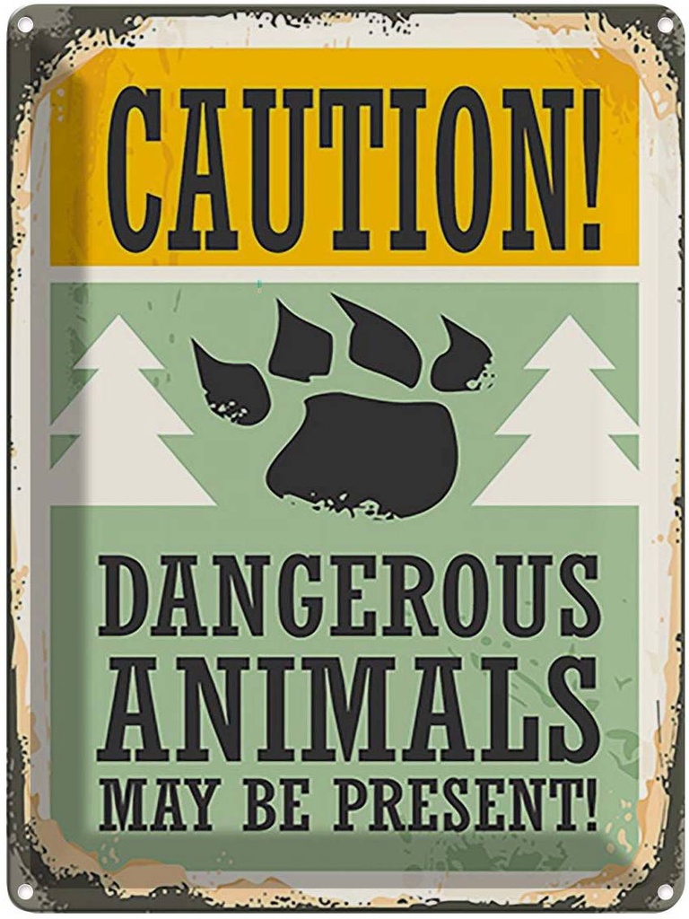 Blechschild 40x30 cm Caution dangerous animals Warnschild Hinweisschild Sicherheit Vorsicht
