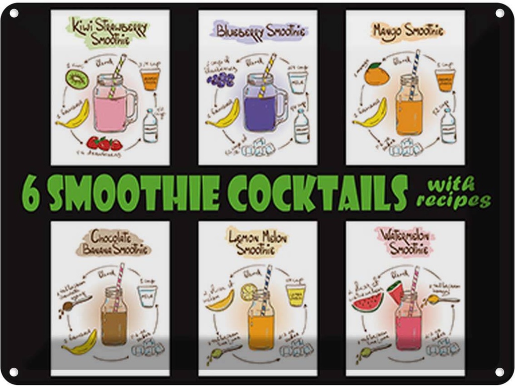 Blechschild 30x40 cm 6 smoothie cocktails recipes Essen Trinken