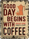 Blechschild 40x30 cm Kaffee good day begins Coffee Essen Trinken