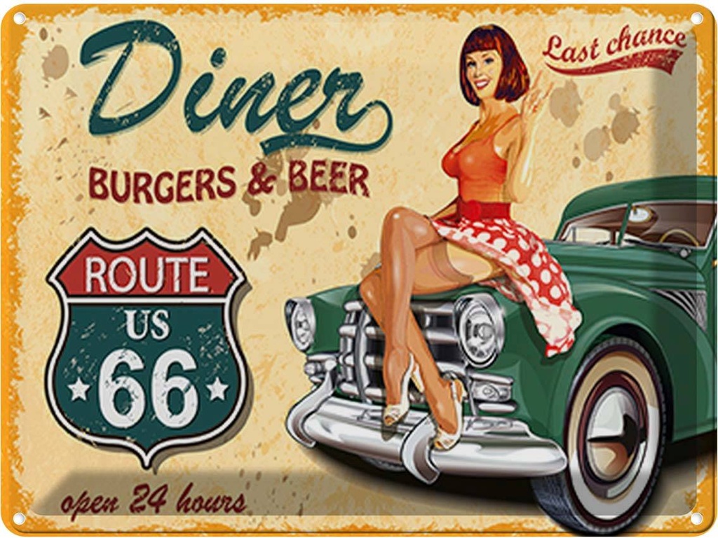 Blechschild 30x40 cm diner burgers beer Essen Trinken