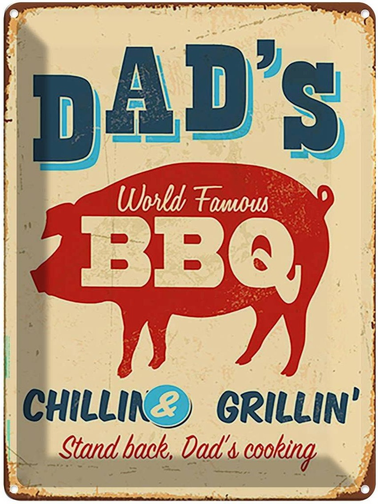 Blechschild 40x30 cm dad`s world famous BBQ grillin Essen Trinken