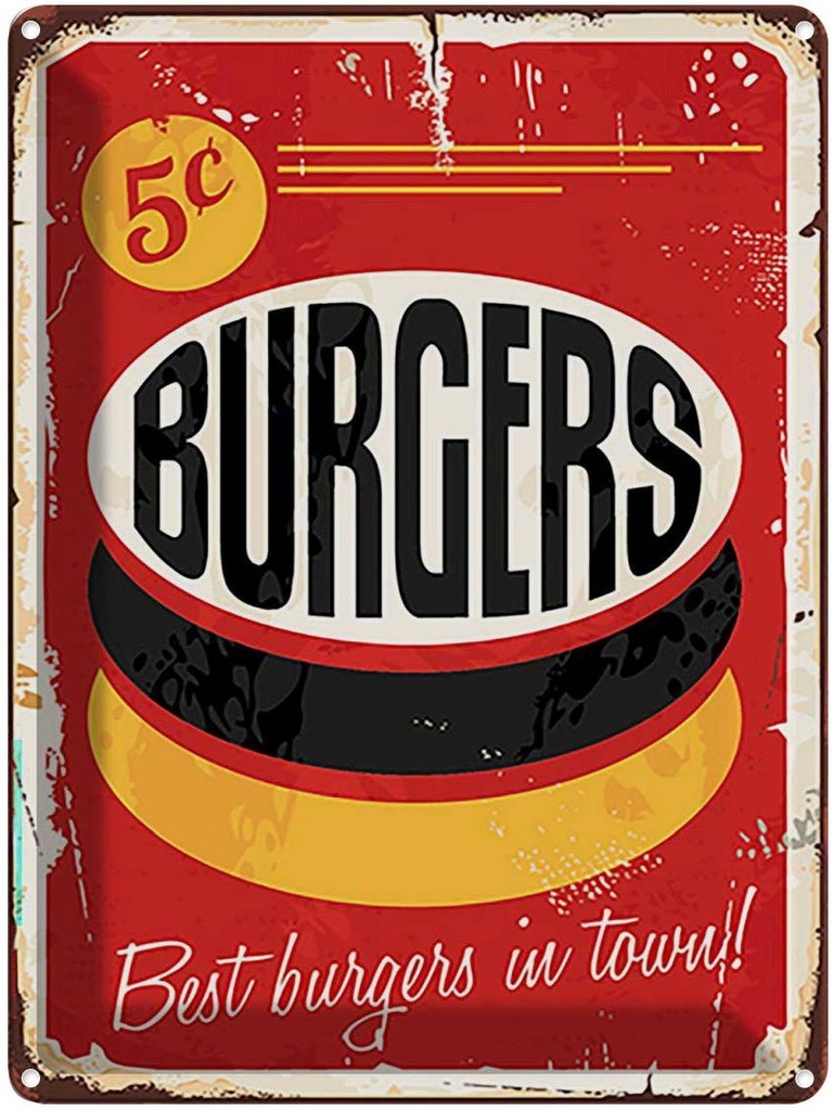 Blechschild 40x30 cm burgers best in town Fast food Essen Trinken