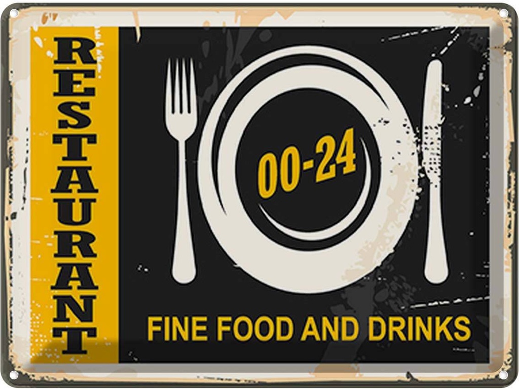 Blechschild 30x40 cm Restaurant Essen Fine Food Drinks Trinken