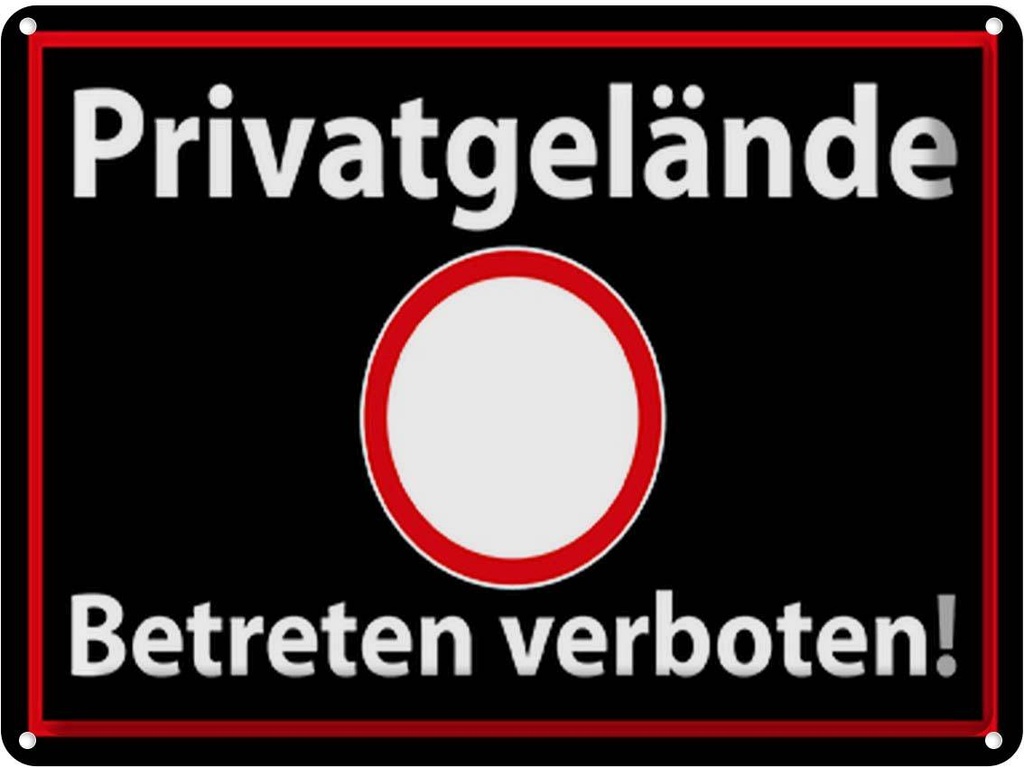 Blechschild 30x40 cm Privatgelände schwarzes Warnschild Hinweisschild Sicherheit Vorsicht