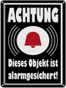 Blechschild 40x30 cm Achtung Objekt alarmgesichert Warnschild Hinweisschild Sicherheit Vorsicht