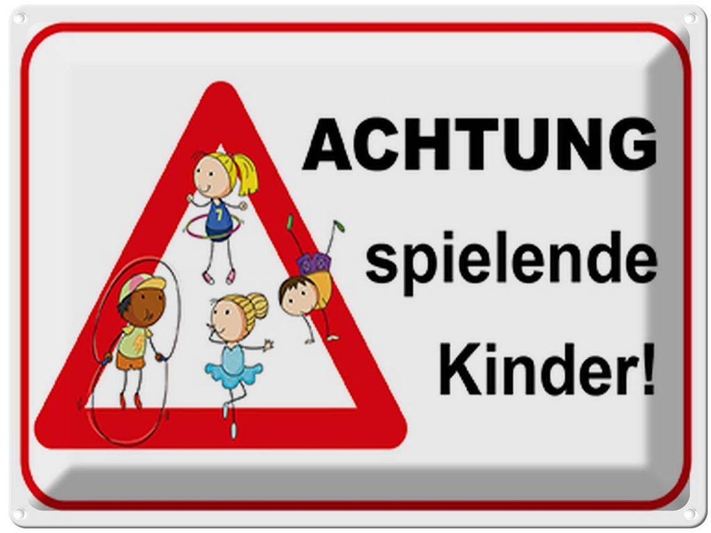 Blechschild 30x40 cm Achtung spielende Kinder Warnschild Hinweisschild Sicherheit Vorsicht