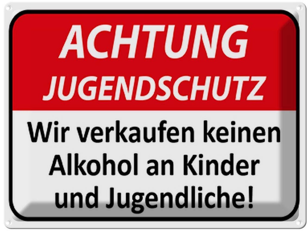Blechschild 30x40 cm Achtung Jugendschutz Warnschild Hinweisschild Sicherheit Vorsicht
