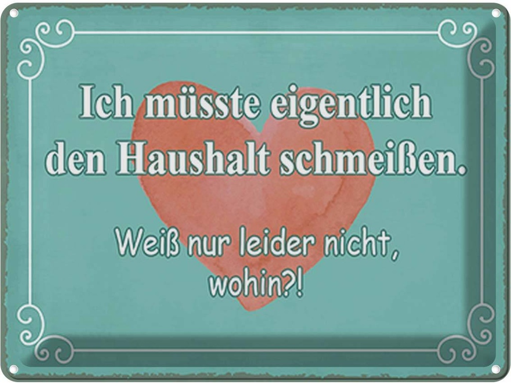 Blechschild 30x40 cm müsste Haushalt schmeißen wohin Spruch Zitat