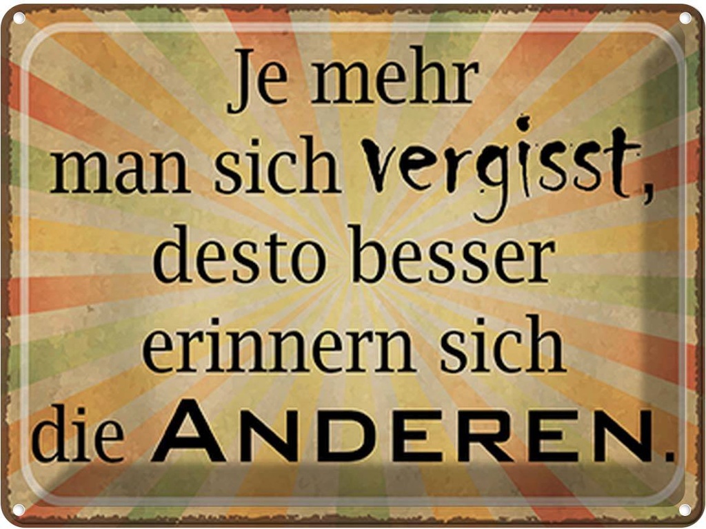 Blechschild 30x40 cm je mehr man sich vergisst desto Spruch Zitat