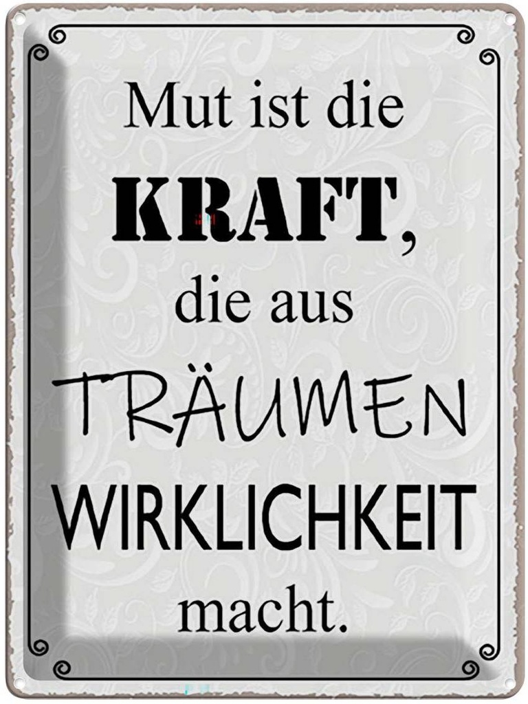 Blechschild 40x30 cm Mut ist Kraft aus Träumen Spruch Zitat