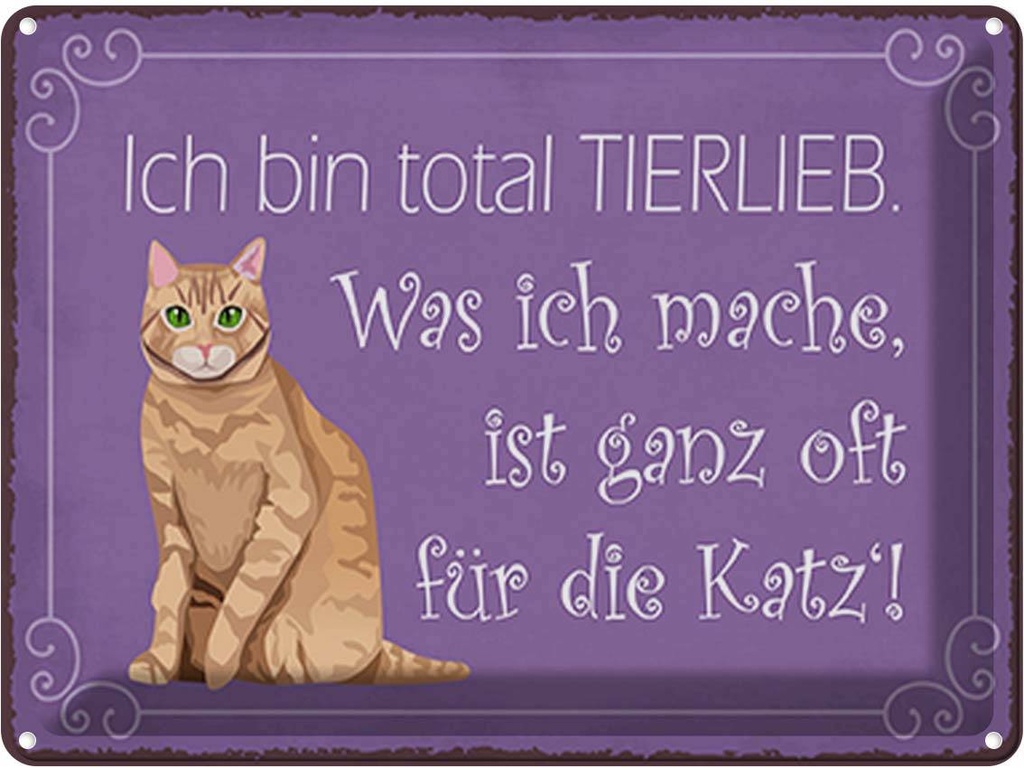 Blechschild 30x40 cm bin total tierlieb oft für Katze
