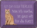 Blechschild 30x40 cm bin total tierlieb oft für Katze