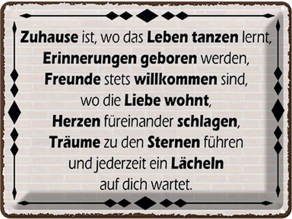 Blechschild 30x40 cm Zuhause iwo Leben tanzen lernt Spruch Zitat