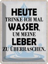 Blechschild 40x30 cm heute trinke ich Wasser Leber Essen Trinken