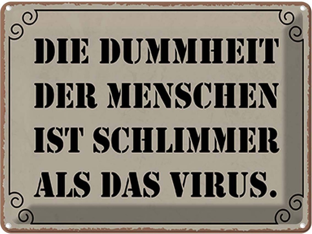 Blechschild 30x40 cm Dummheit schlimmer als Virus Dekoration Spruch Zitat