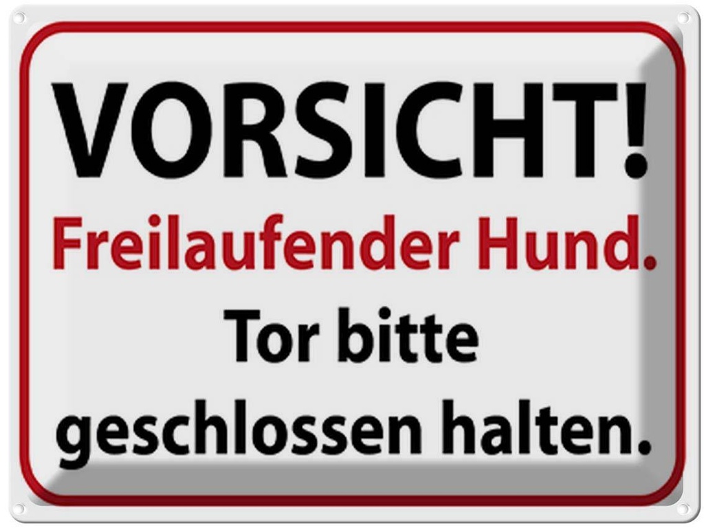 Blechschild 30x40 cm Vorsicht Freilaufender Hund Warnschild Hinweisschild Sicherheit